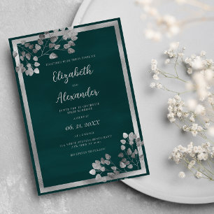 Invitation Mariage élégant à la feuille d'eucalyptus vert fon