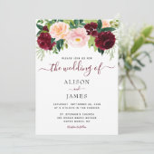 Invitation Mariage élégant à la florale bordeaux et rousse (Debout devant)