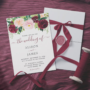 Invitation Mariage élégant à la florale bordeaux et rousse