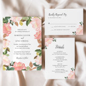 Invitation Mariage élégant à la florale rose vif moderne