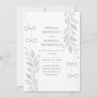 Invitation Mariage élégant à la ligne artistique de ruban bot
