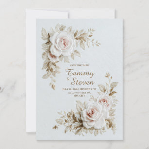 Invitation Mariage Élégant à la Rose Brodée