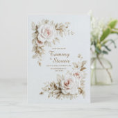 Invitation Mariage Élégant à la Rose Brodée (Debout devant)