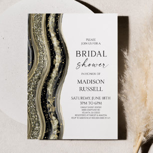 Invitation Mariage élégant à l'agate blanche et or noir