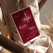Invitation Mariage élégant à l'ancienne avec code QR Burgundy
