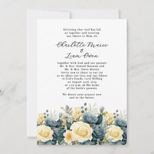Invitation Mariage élégant à l'aquarelle avec fleurs navales