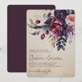 Invitation Mariage élégant à l'aquarelle florale burgundy