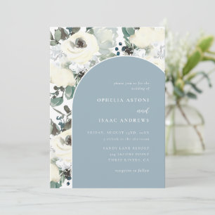Invitation Mariage Élégant à l'Arche Florale Aquarelle Bleu P