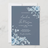 Invitation Mariage élégant à l'écriture script florale bleu p (Devant)