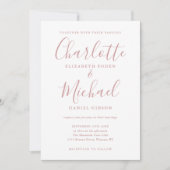 Invitation Mariage élégant à l'écriture signature Rose Poussi (Devant)