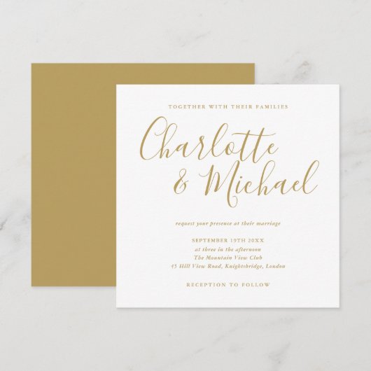 Invitation Mariage élégant à l'encre dorée (Devant / Derrière)