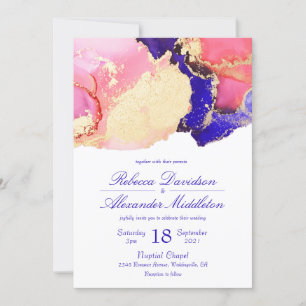 Invitation Mariage élégant à l'encre lavée or rose et violet