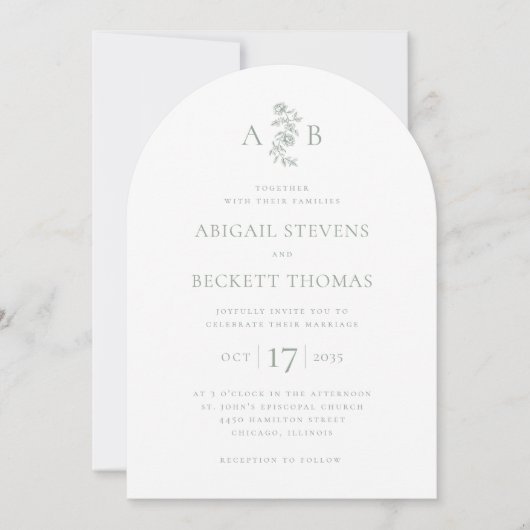 Invitation Mariage Élégant à Monogramme Botanique (Devant)