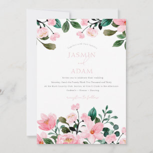 Invitation Mariage élégant à monogramme floral rose tendre