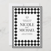Invitation Mariage élégant à motif diamant noir et blanc (Devant)