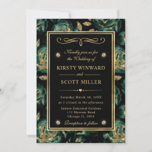 Invitation Mariage élégant à motif floral de rose verte et do