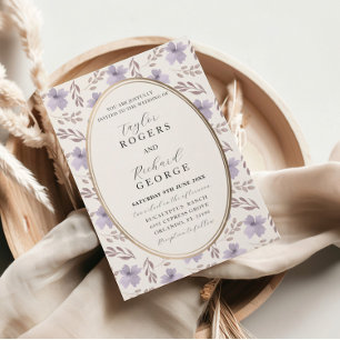 Invitation Mariage Élégant à Motif Floral Violet Aquarelle