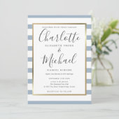 Invitation Mariage élégant à rayures bleu poussiéreux Script (Debout devant)