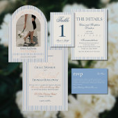 Invitation Mariage élégant à rayures bleues avec écriture Old
