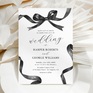 Invitation Mariage Élégant à Ruban Noir et Blanc
