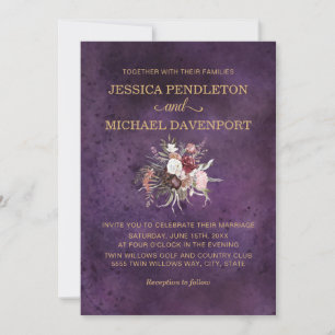 Invitation Mariage Élégant Abricot Pourpre Rose Crème