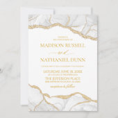 Invitation Mariage Élégant Agate Blanc Or (Devant)