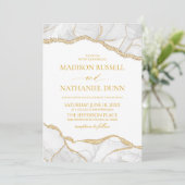 Invitation Mariage Élégant Agate Blanc Or (Debout devant)