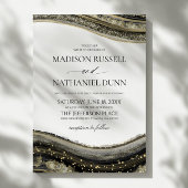 Invitation Mariage élégant agate blanche or noir