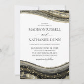 Invitation Mariage élégant agate blanche or noir (Devant)
