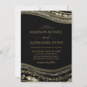 Invitation Mariage Élégant Agate Noir Or (Devant)