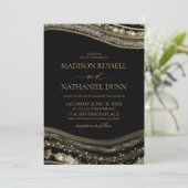 Invitation Mariage Élégant Agate Noir Or (Debout devant)