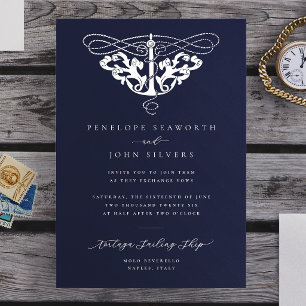 Invitation Mariage Élégant Ancre Marine Bleu Nuit