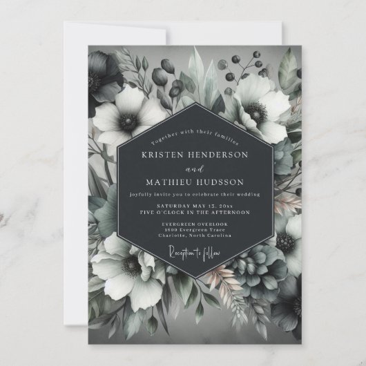 Invitation Mariage Élégant Anémone Charbon (Devant)