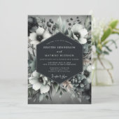 Invitation Mariage Élégant Anémone Charbon (Debout devant)