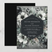 Invitation Mariage Élégant Anémone Charbon (Devant / Derrière)