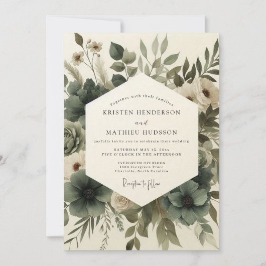 Invitation Mariage Élégant Anémone Vert Sauge (Devant)