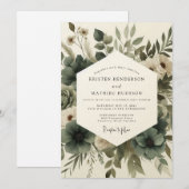 Invitation Mariage Élégant Anémone Vert Sauge (Devant / Derrière)