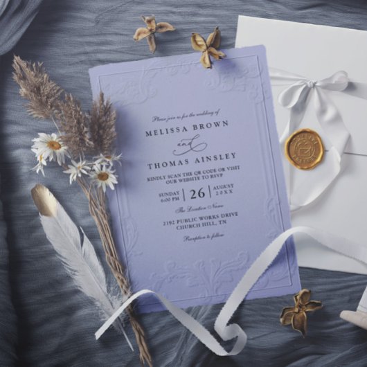 Invitation Mariage élégant antique avec code QR en relief