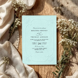 Invitation Mariage élégant antique avec code QR en relief orn