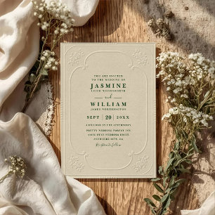 Invitation Mariage élégant antique avec code QR en relief orn