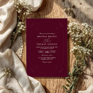 Invitation Mariage élégant antique avec code QR en relief orn