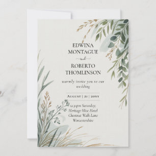 Invitation Mariage élégant aquarelle botanique de verdure HHS