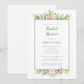 Invitation Mariage Élégant Aquarelle Floral Papillon Vert (Devant / Derrière)