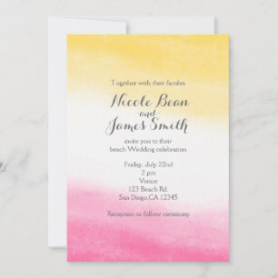 Invitation Mariage élégant aquarelle jaune et rose