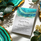Invitation Mariage Elegant Aquarelle Turquoise & Gold Agate G