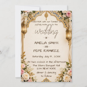 Invitation Mariage élégant arabe avec arche et lanternes en o