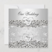Invitation Mariage élégant Argent Blanc Diamant Coeur (Devant)