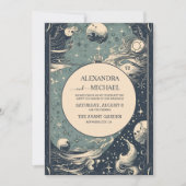 Invitation Mariage Élégant Argent Bleu Tarot (Devant)