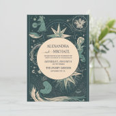 Invitation Mariage Élégant Argent Vert Tarot (Debout devant)