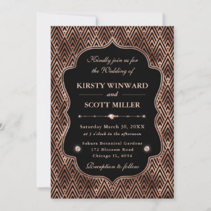 Invitation Mariage Élégant Art Déco à Motifs Géométriques en